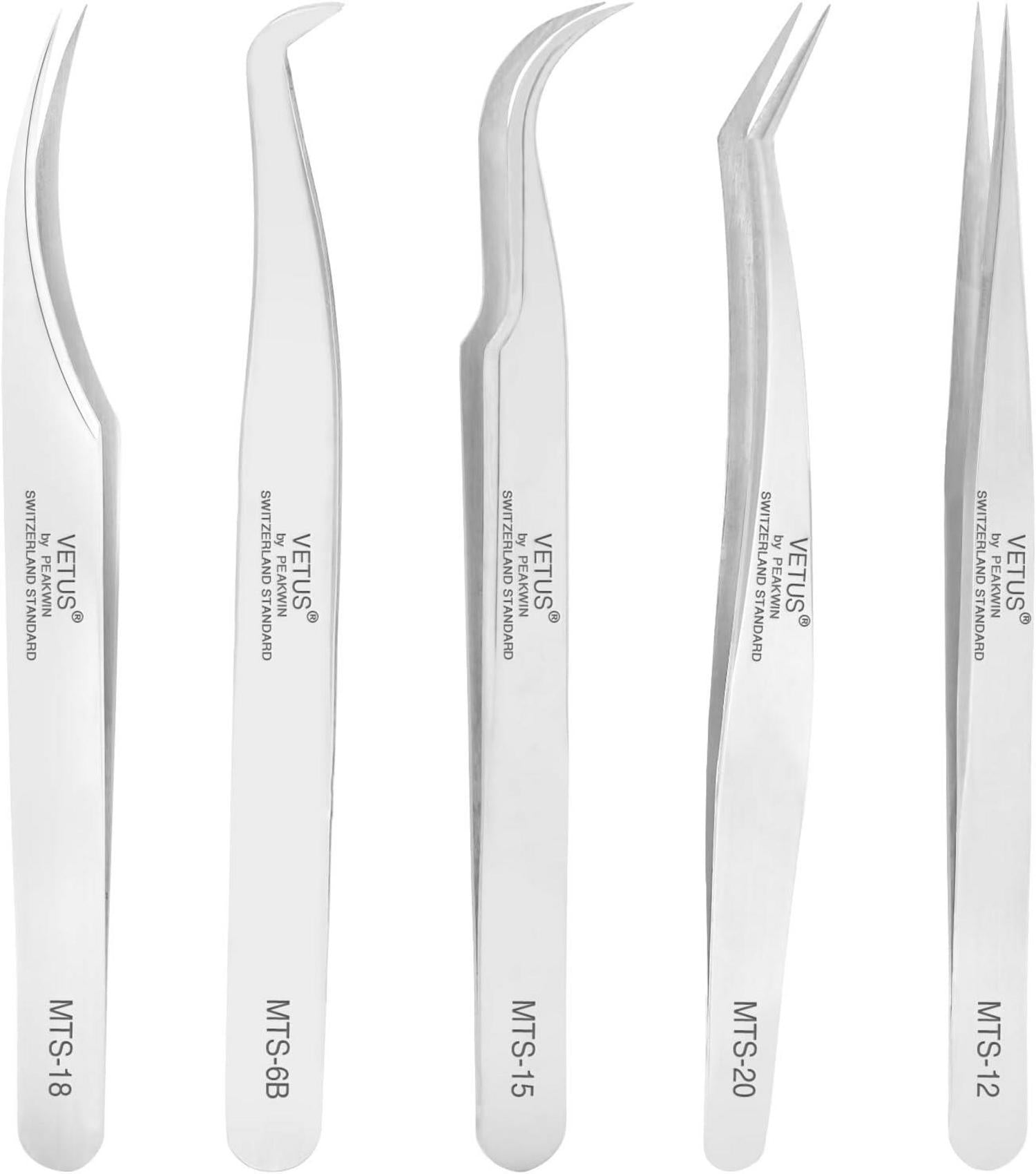 5er Set Professionelle Edelstahl Wimpernpinzetten für