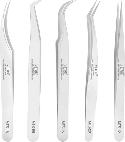5er Set Professionelle Edelstahl Wimpernpinzetten für