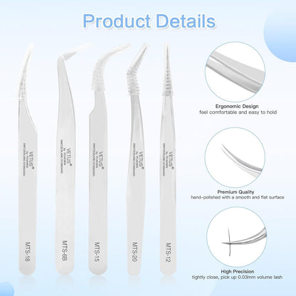 5er Set Professionelle Edelstahl Wimpernpinzetten für