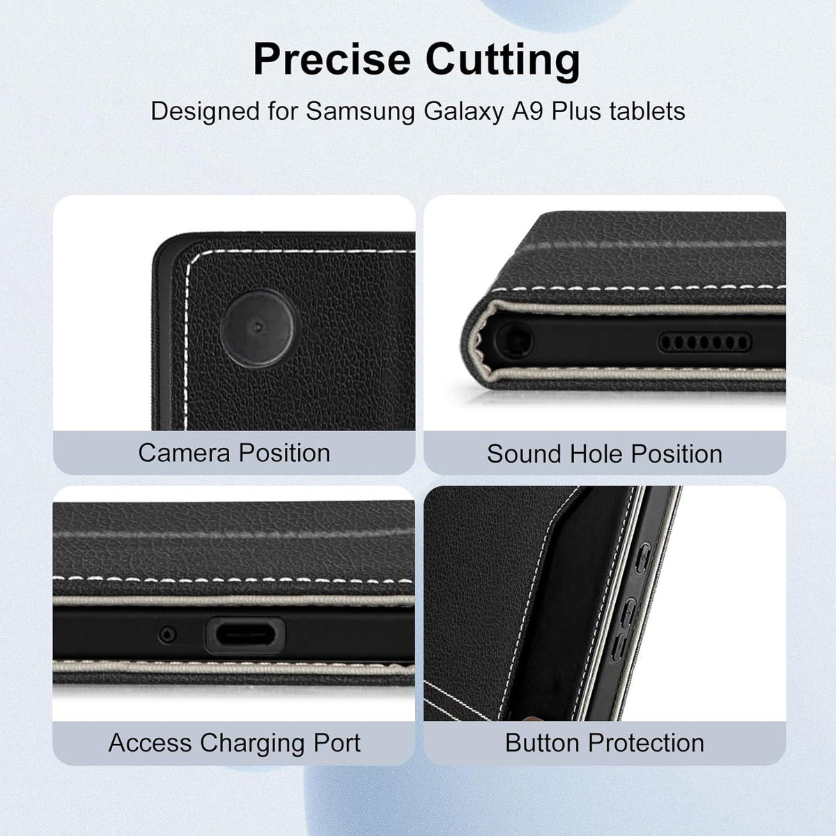 DLveer Samsung Tab A9 Plus Hülle 11 Zoll 2023 Schwarz PU Leder TPU