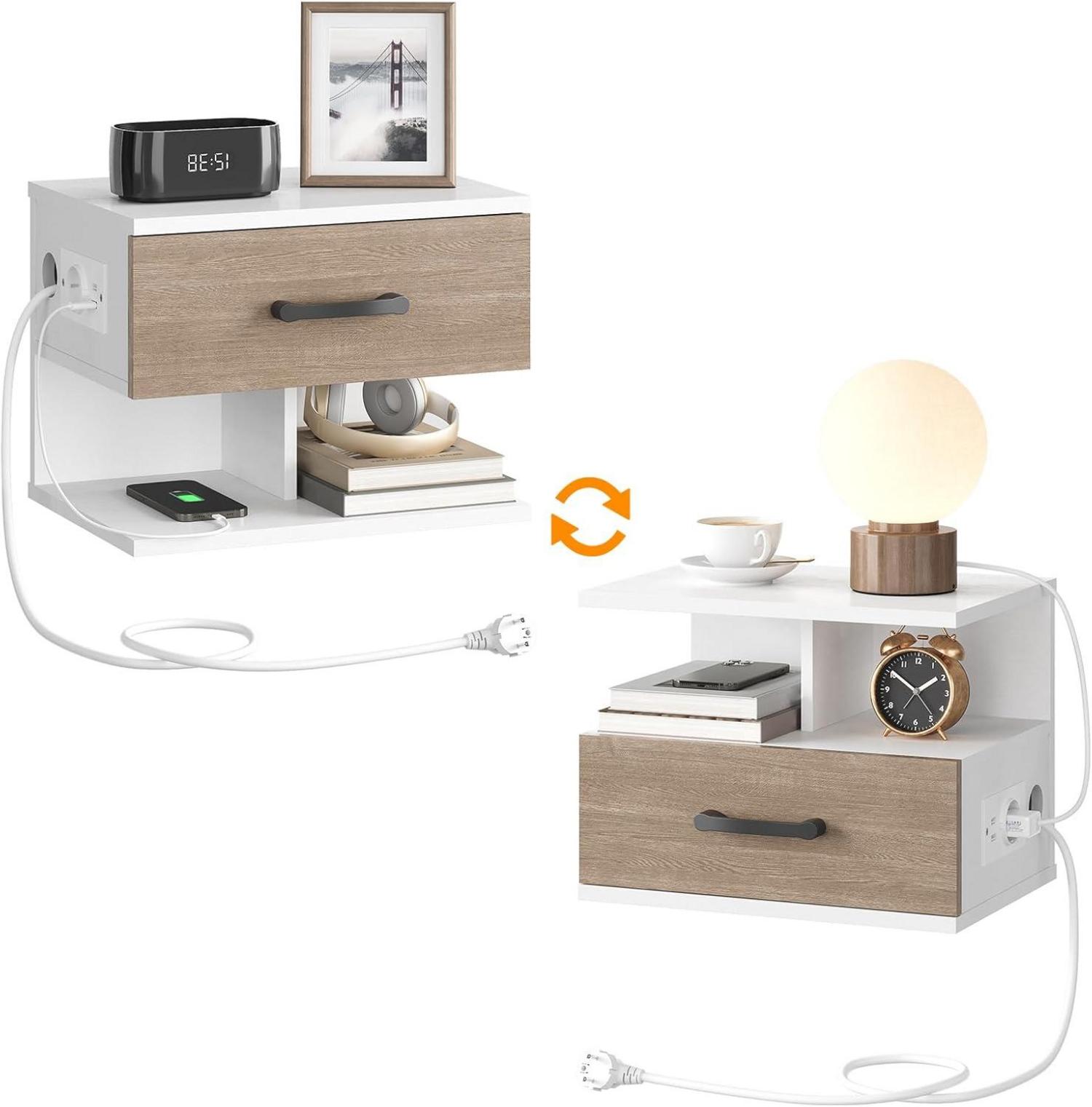 Nachttisch Set mit Ladestation, hängend, offene & versteckte