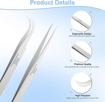 Professionelle Wimpernpinzette Set aus Edelstahl für Wimpernverlängerung & Nagelkunst