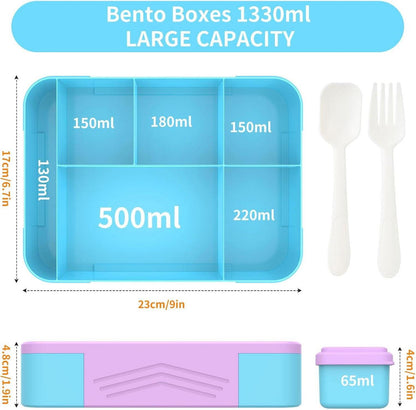 Brotdose Kinder mit 5 Fächern, 1330ml Bento Box auslaufsicher