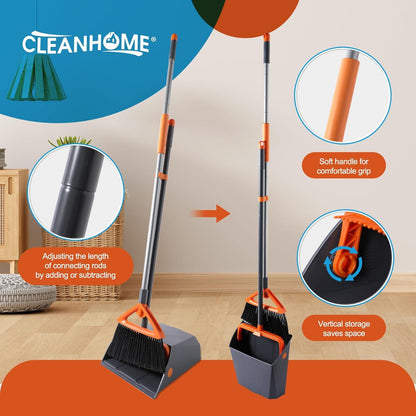 CLEANHOME 2024 Kehrschaufel und Besen-Sets 2-in-1 mit großen Kapazitäten und Kammzähnen