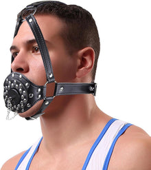 Erotikmaske Mundöffner BDSM Fetisch Nieten Stacheln Bondage Set