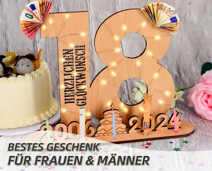 Personalisiertes Geburtstagsgeschenk 18 mit LED und