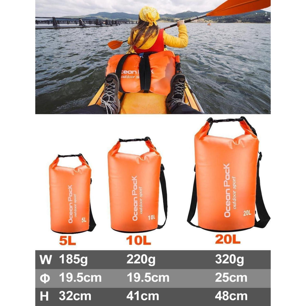 Wasserdichte Tasche 10L Orange mit Schultergurt für Wassersport