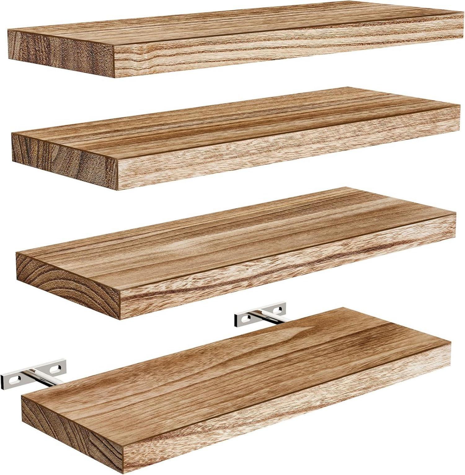 Schwebendes Wandregal aus Paulownia-Holz, 4er-Set, 40 cm, Hellbraun