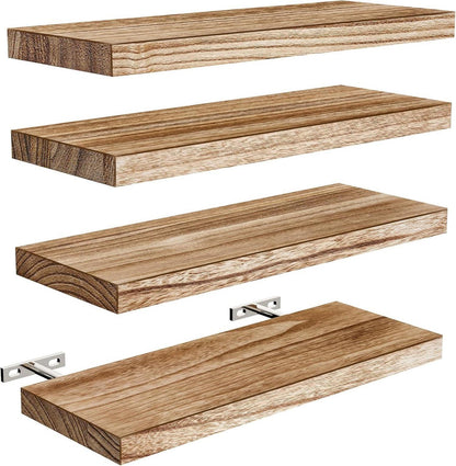 Schwebendes Wandregal aus Paulownia-Holz, 4er-Set, 40 cm, Hellbraun