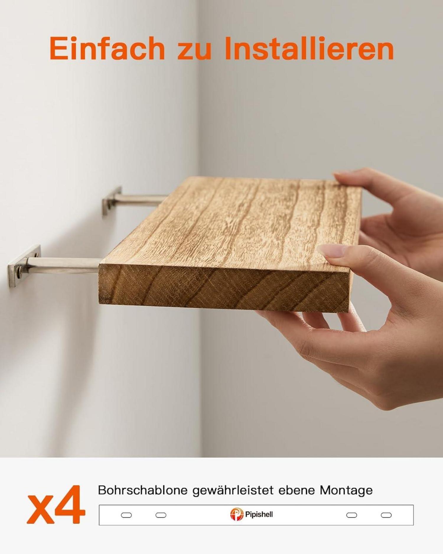 Pipishell Wandregal Holz 40 cm Schweberegal 4er-Set Hellbraun