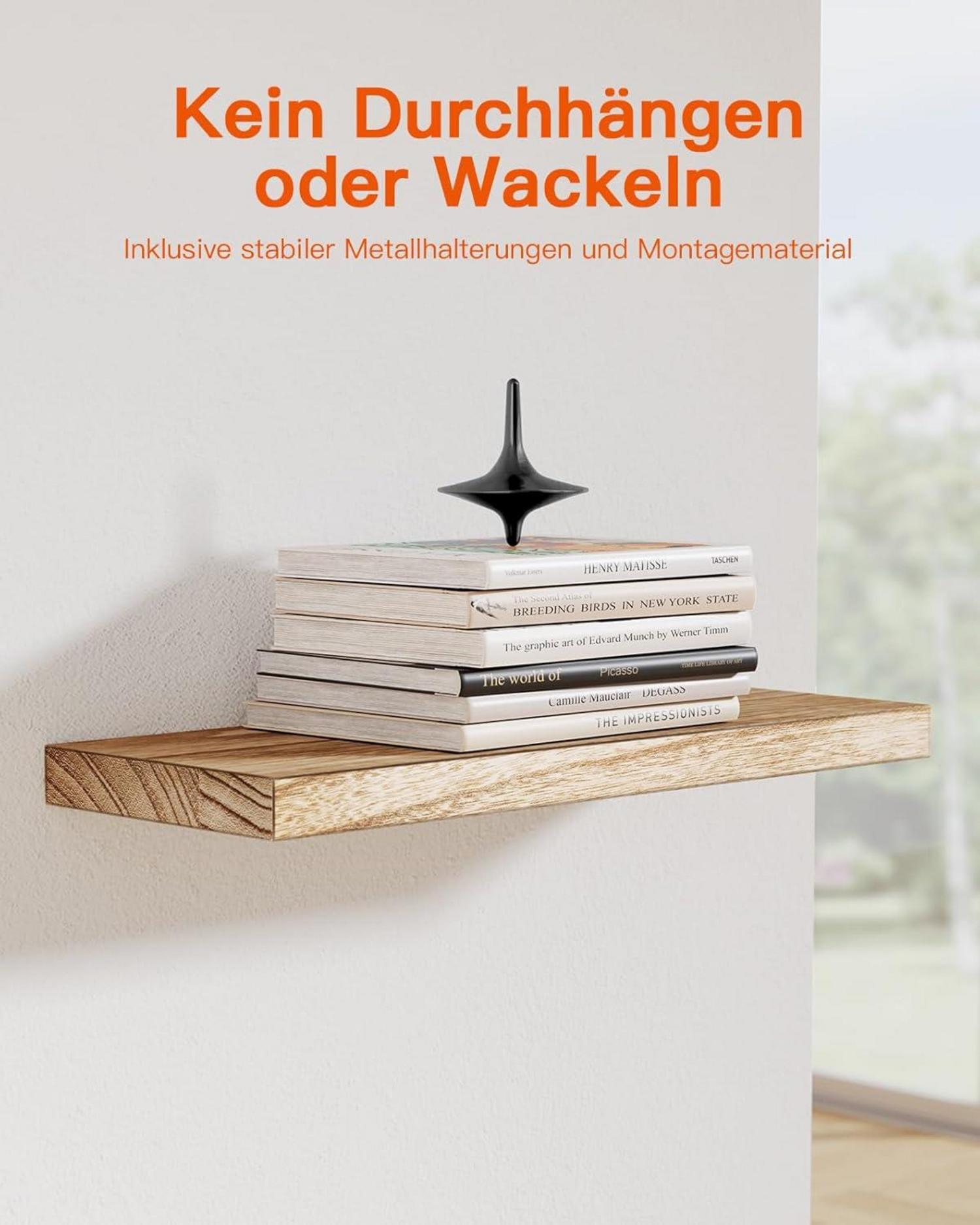 Schwebendes Wandregal 40cm Paulownia Holz 4er-Set Küche Bad Büro Wohnzimmer