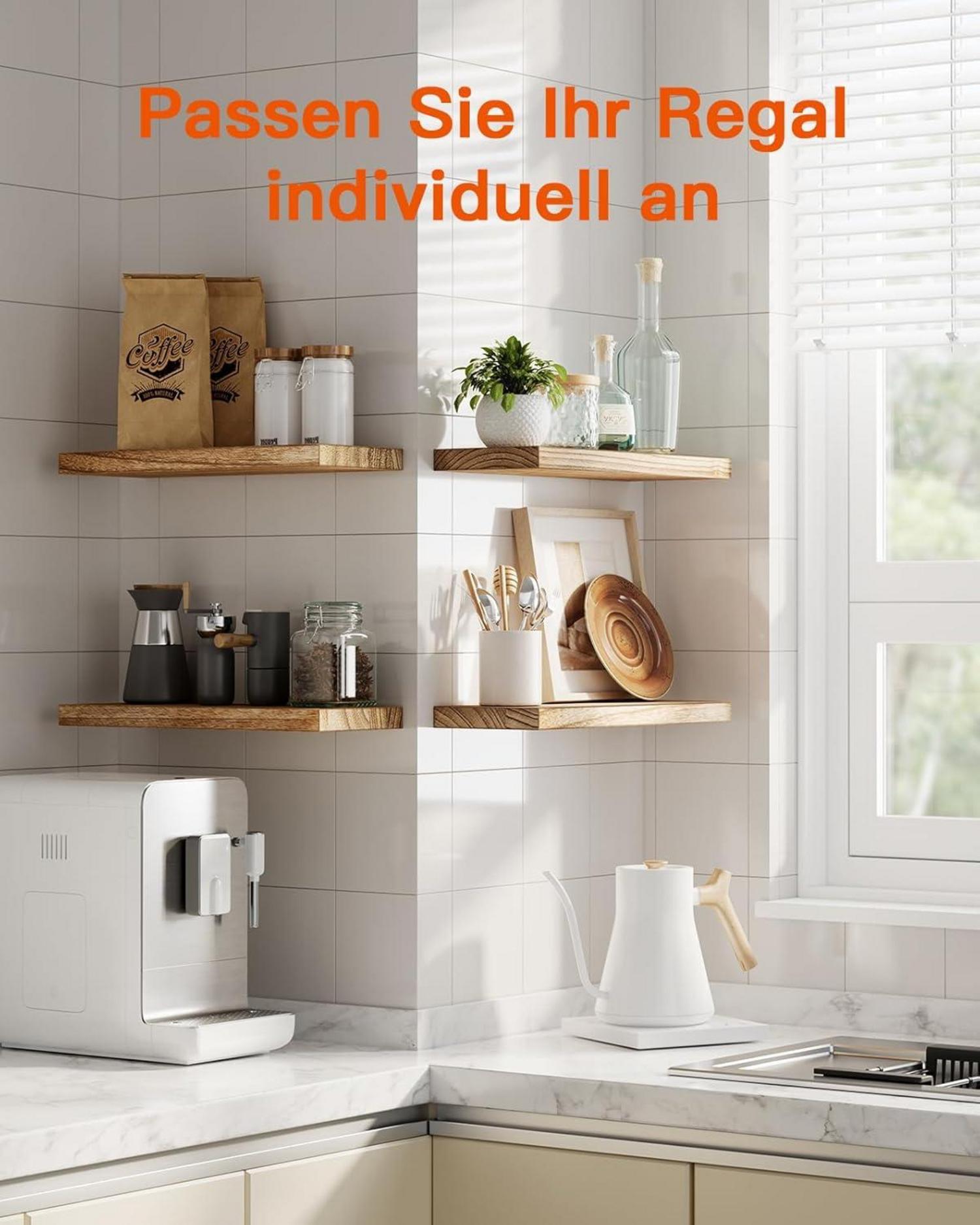 Schwebendes Wandregal 40cm Paulownia Holz 4er-Set Küche Bad Büro Wohnzimmer