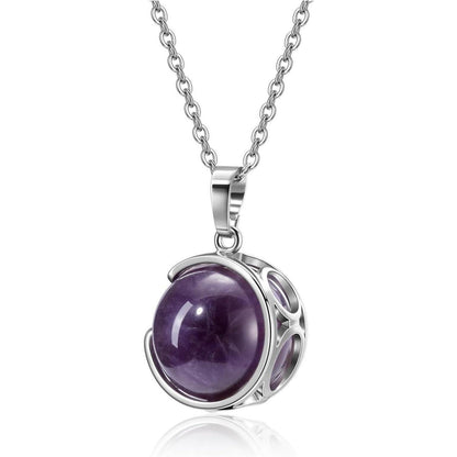 Schmuckstein Kette mit Kugelanhänger Amethyst/Rosenquarz/Bergkristall