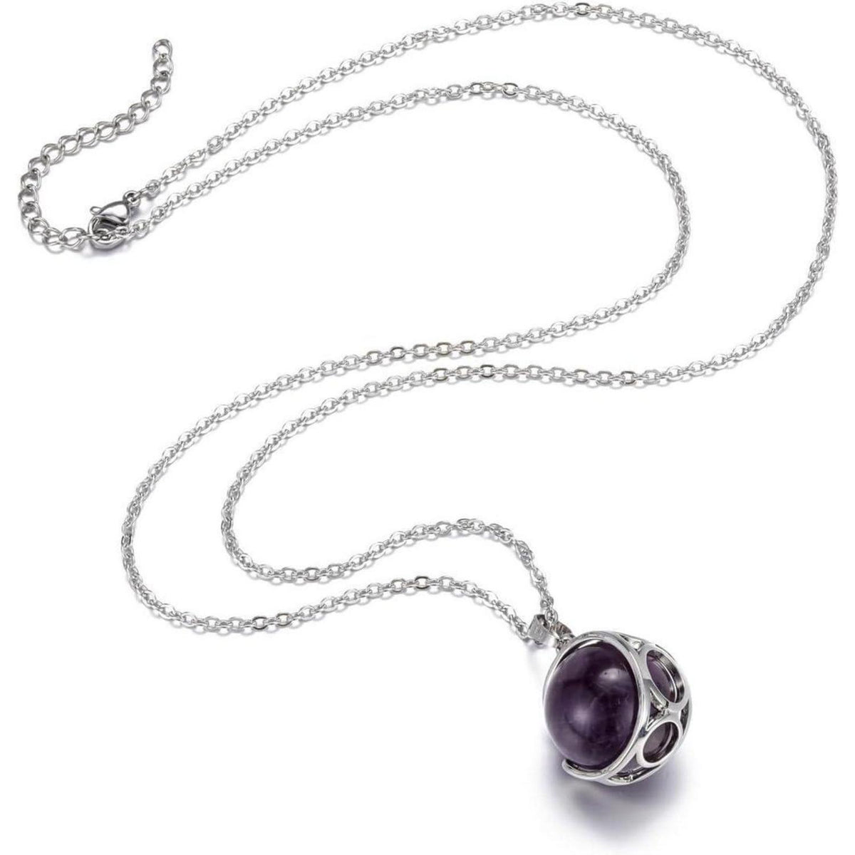 Schmuckstein Kette mit Kugelanhänger Amethyst/Rosenquarz/Bergkristall