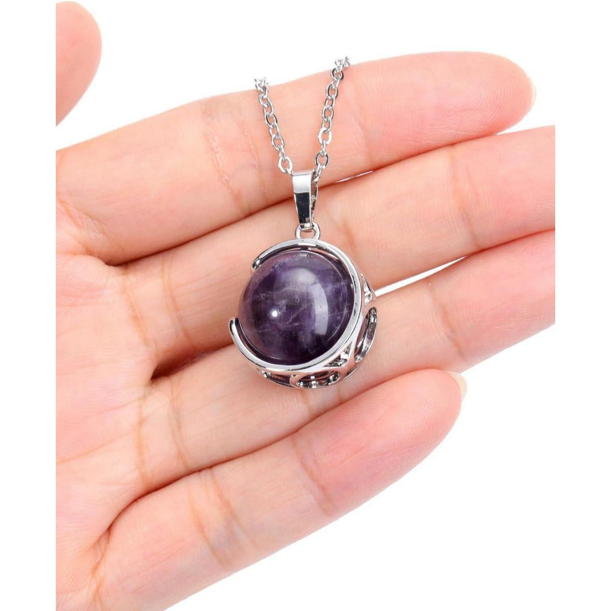 Schmuckstein Kette mit Kugelanhänger Amethyst/Rosenquarz/Bergkristall