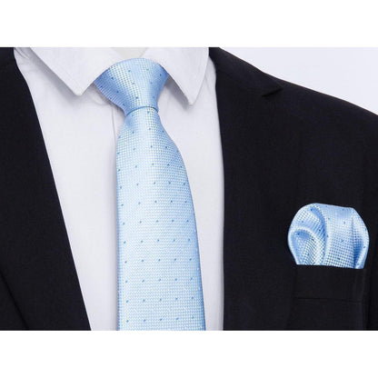 Krawatten-Set Herren Karo mit Einstecktuch Hellblau Formell Business