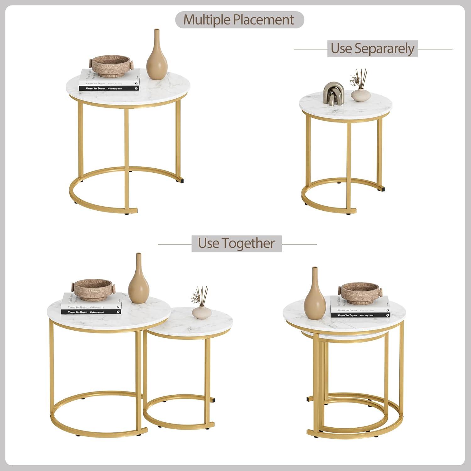 Runder Couchtisch Set Gold Metall 2er White Ink Gold