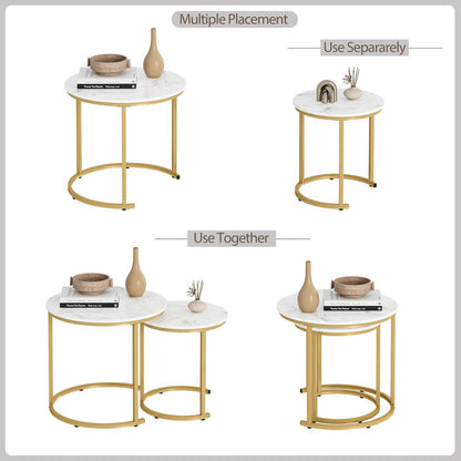Runder Couchtisch Set Gold Metall 2er White Ink Gold