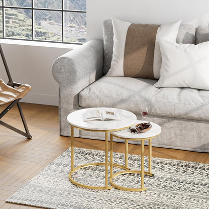 Runder Couchtisch Set Gold Metall 2er White Ink Gold