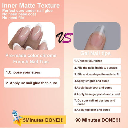 French Press On Nails Kurz Mandel Weiß Arc
