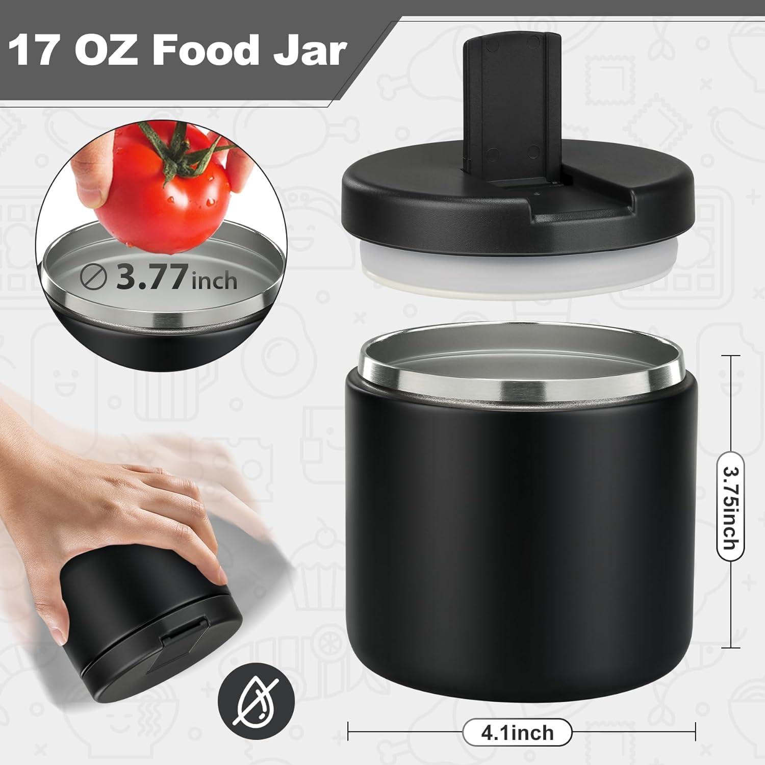 Thermobehälter 560ml Edelstahl Warmhaltebecher Kinder Lunchbox Schwarzes Design