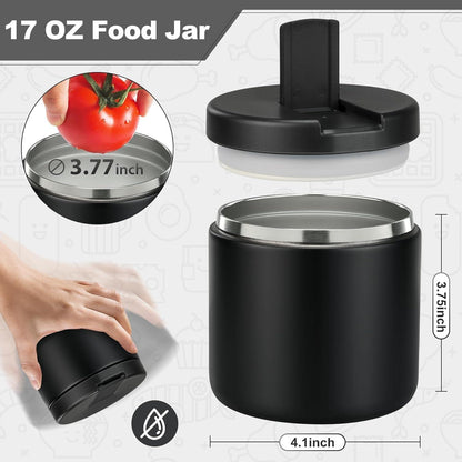 Thermobehälter 560ml Edelstahl Warmhaltebecher Kinder Lunchbox Schwarzes Design