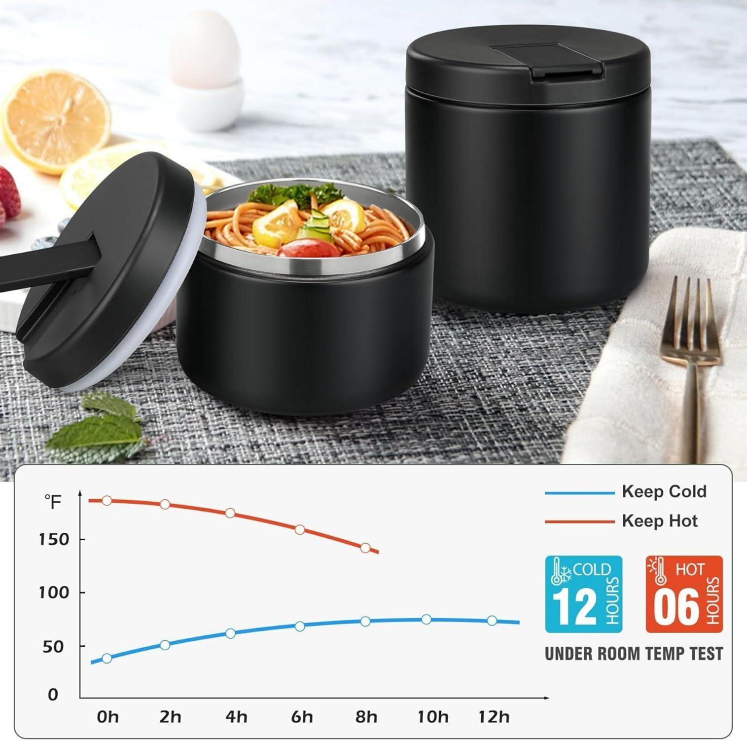 Thermobehälter 560ml Edelstahl Kinder Lunchbox Isolierung Weithals Schwarz