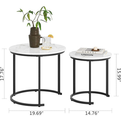 Runder Couchtisch Set Schwarz Metall Marble Wohnzimmer