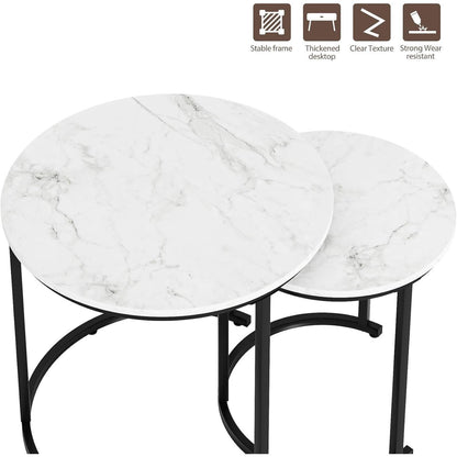 Runder Couchtisch Set Schwarz Metall Marble Wohnzimmer