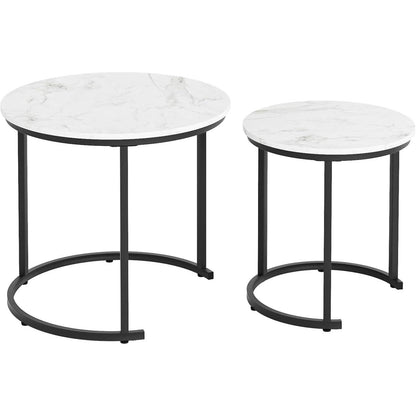 Runder Couchtisch Set Schwarz Metall Marble Wohnzimmer