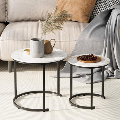 Runder Couchtisch Set Schwarz Metall Marble Wohnzimmer