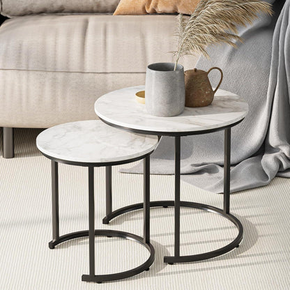 Runde Couchtische Schwarz Metall 2er Set Marble Style