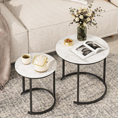 Runder Couchtisch Set Schwarz Metall Marble Wohnzimmer
