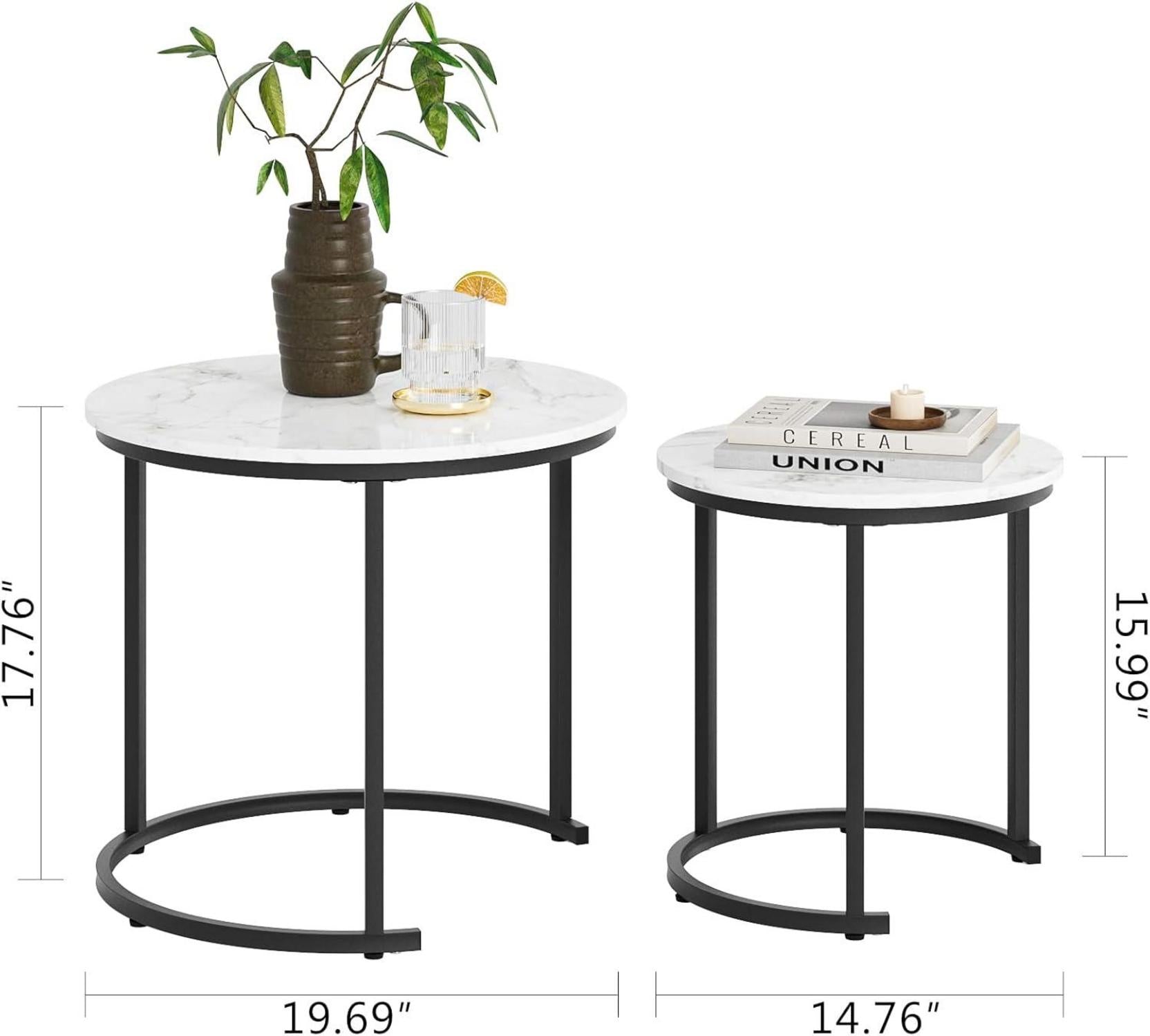 Runde Couchtische Schwarz Metall 2er Set Marble Style