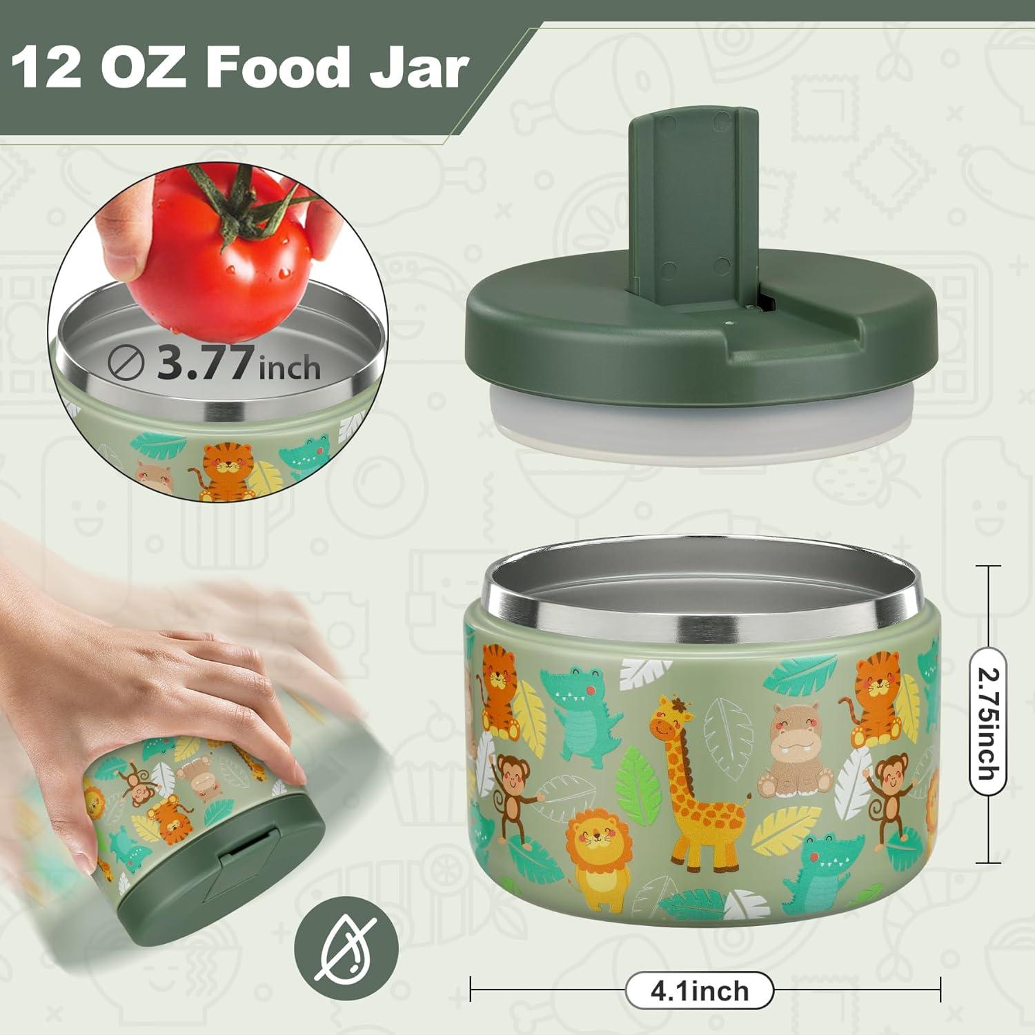 Thermobehälter 350ml Edelstahl Warmhaltebehälter Kinder Lunchbox auslaufsicher Grün-Tier