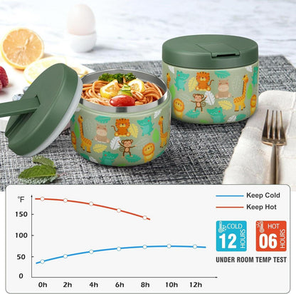 Thermobehälter Edelstahl 350ml Kinder Lunchbox auslaufsicher Grün-Tier