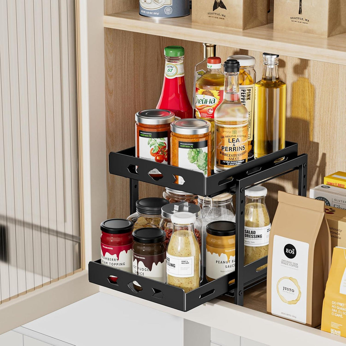Gewürzregal Schrank Ausziehbar 2 Etagen Höhenverstellbar 24.5x27.5x23.2cm
