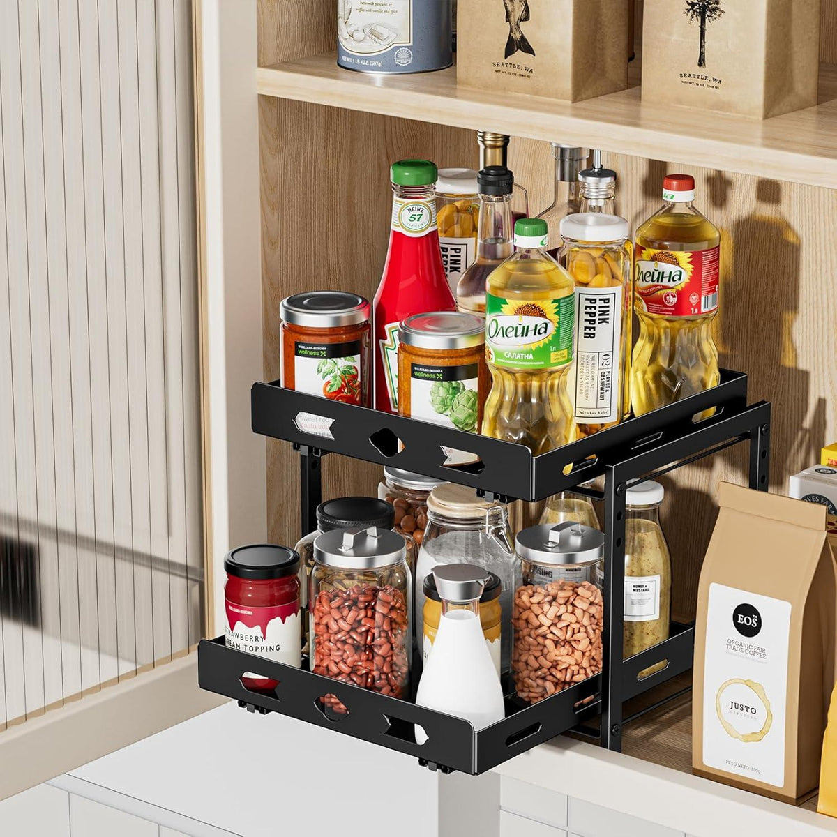 Gewürzregal Schrank Ausziehbar 2 Etagen Höhenverstellbar 29.8x27.5x23.2cm