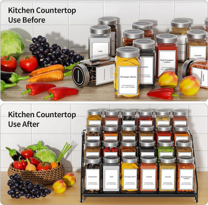 Gewürzregal 4 Etagen verstellbarer Organizer ohne Bohren, Schwarz - 1er Pack