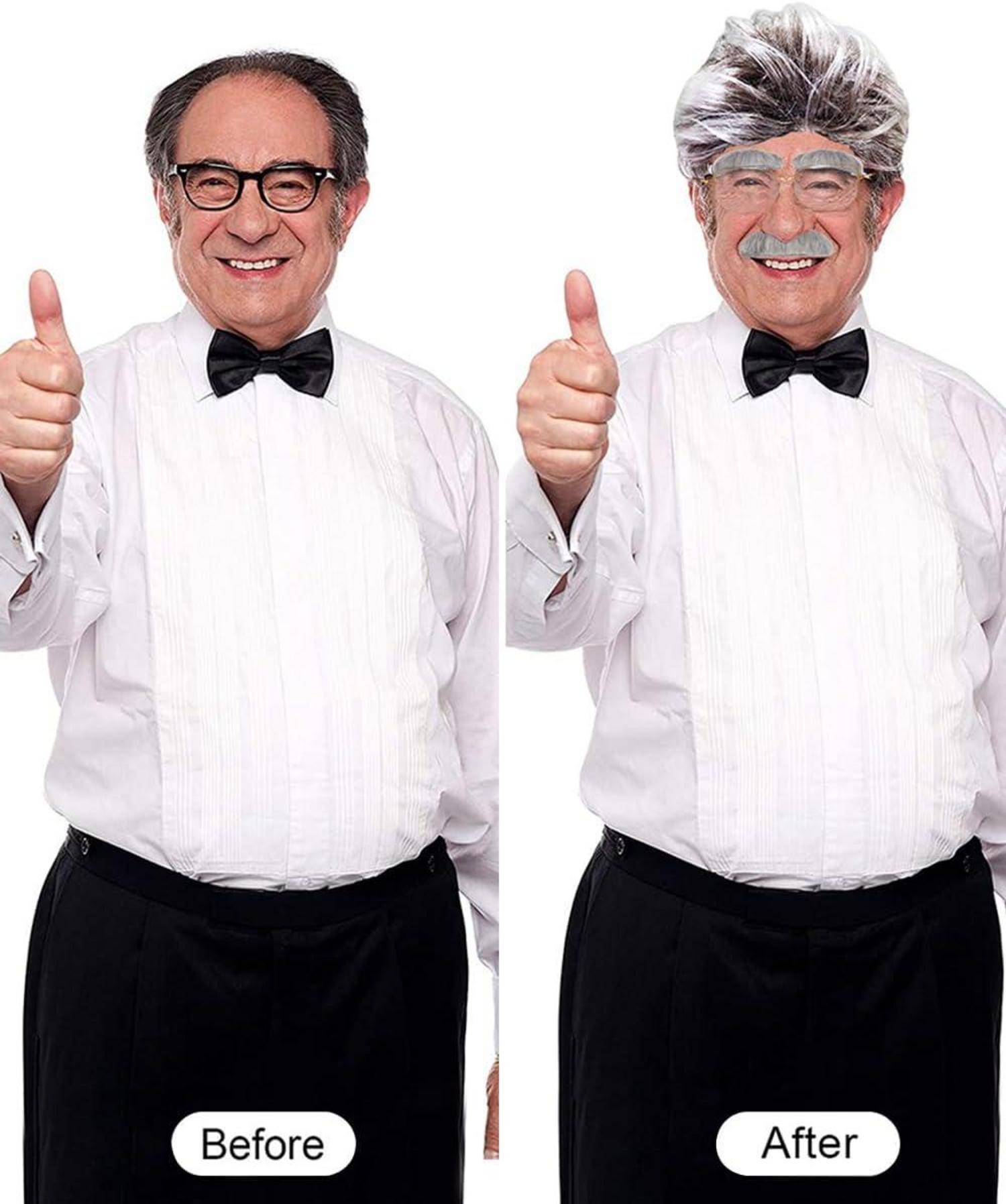 Opa Kostüm mit Perücke Brille Schnauzbart Aufblasbarer Spazierstock