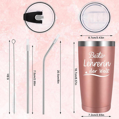 Livole Beste Lehrerin Geschenk Abschied 20oz Thermobecher Rosegold