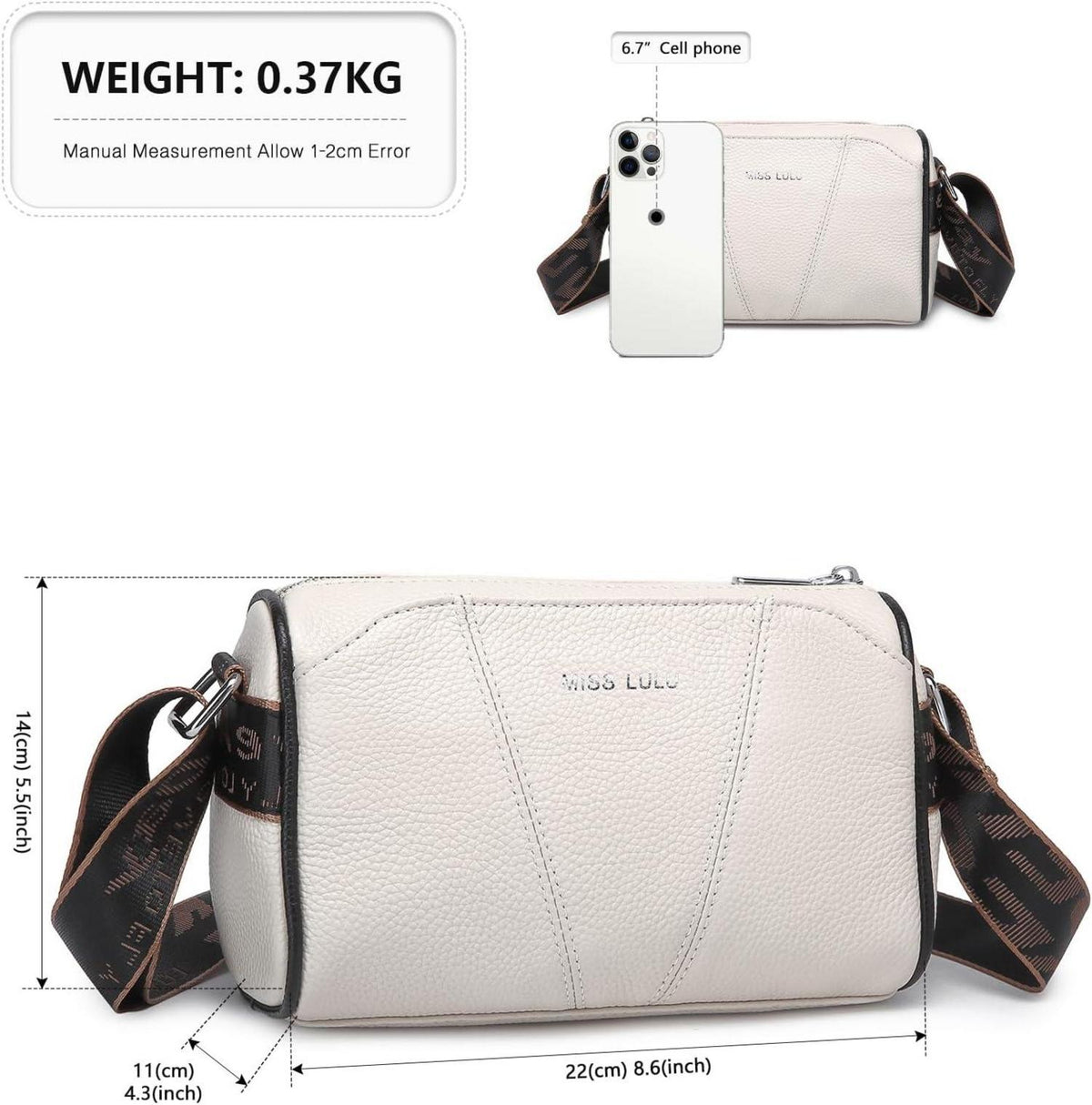 Miss Lulu Damen Crossbody-Umhängetasche Echtes Leder Beige