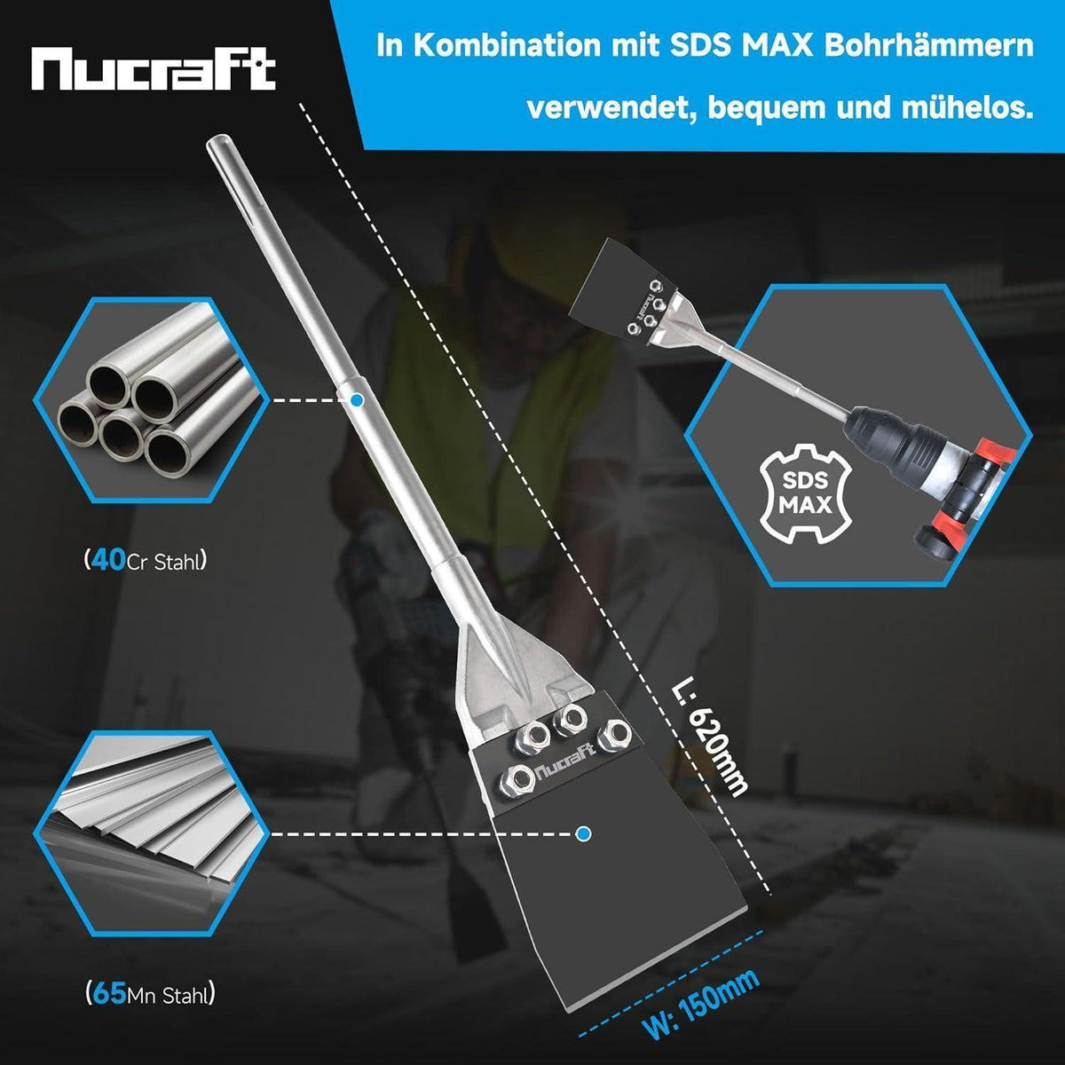 SDS-Max Spachtelmeißel 620mm – Bodenschaber für Klebstoffreste