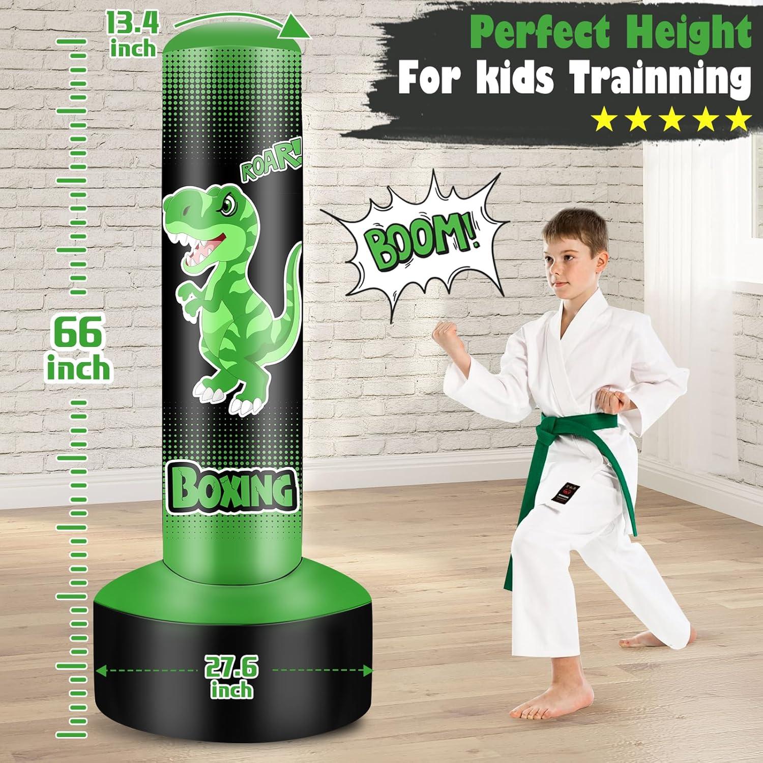 Aufblasbarer Boxsack für Kinder 165cm mit Boxhandschuhen MMA Karate Taekwondoührung ab 4