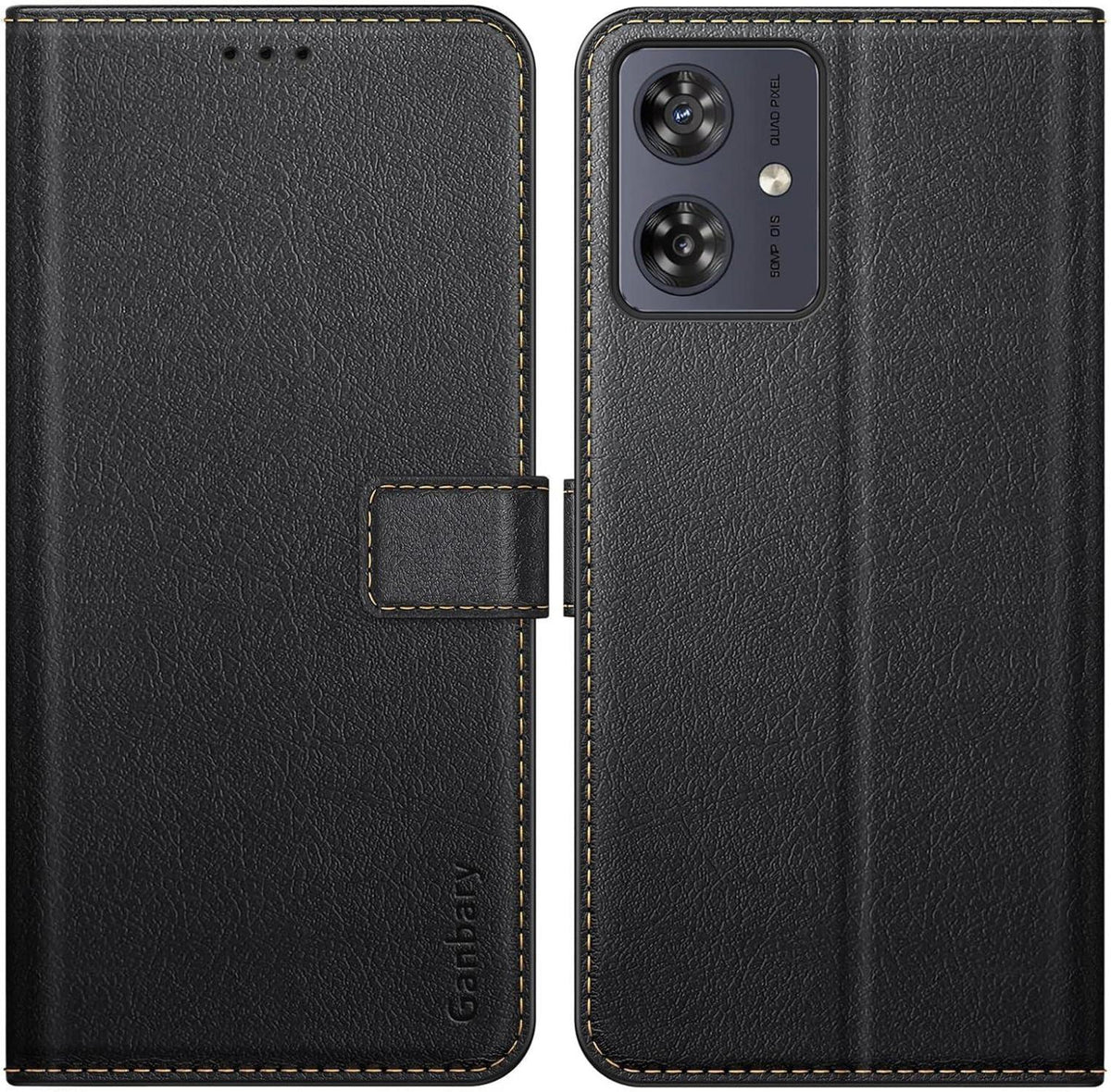 Motorola Moto G54/G64 5G Handyhülle Schwarz Leder Klapphülle mit Kartenfach und Standfunktion