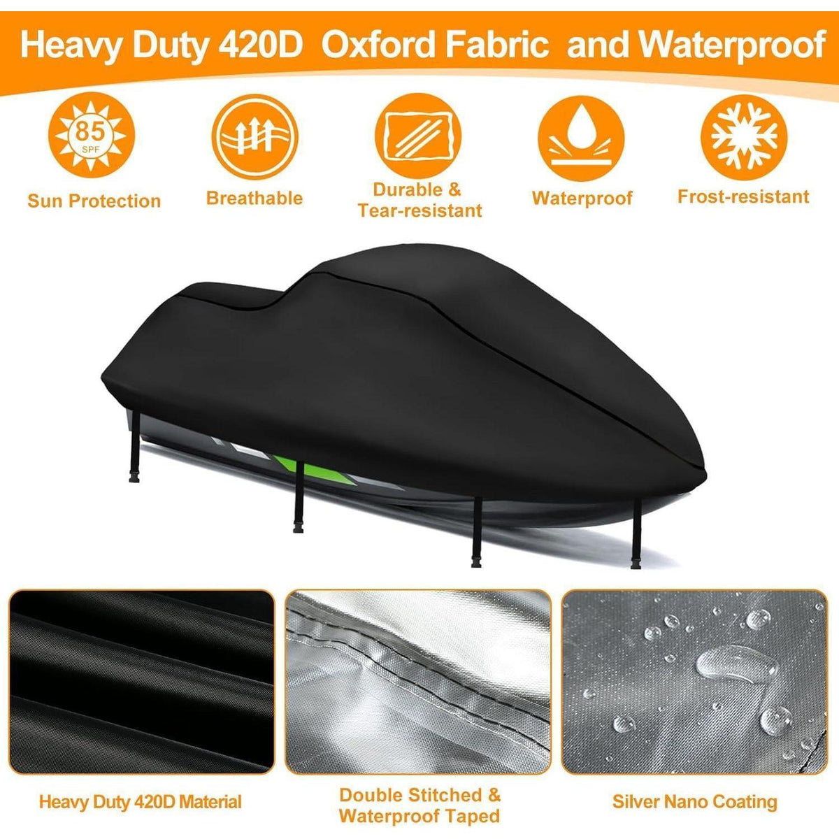 Wasserdichte Jetski Abdeckung 320-343cm mit Belüftung & Schnallen