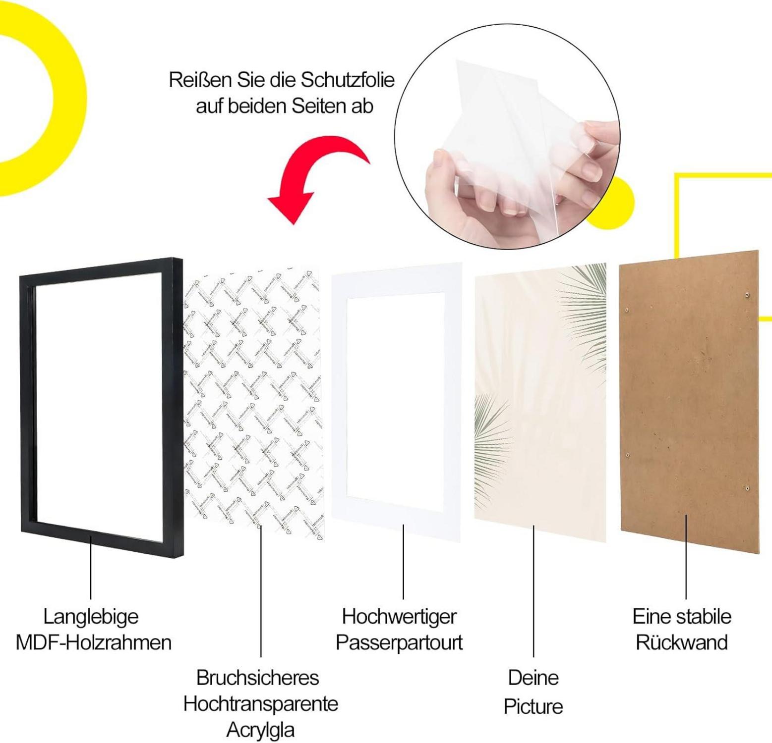 Bilderrahmen Set DIN A4 Schwarz-5er Acrylglas MDF Wohnzimmer Hängen Stellen