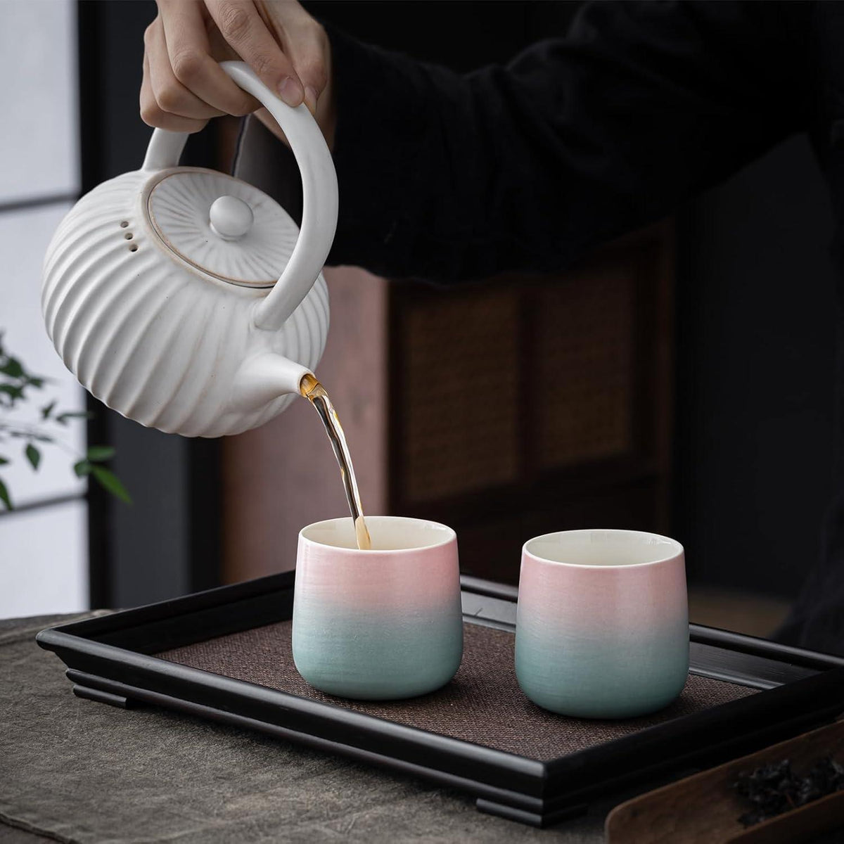 TEANAGOO Japanische Teetasse 7,2Oz Farbverlauf Rosa Grün 4er Set