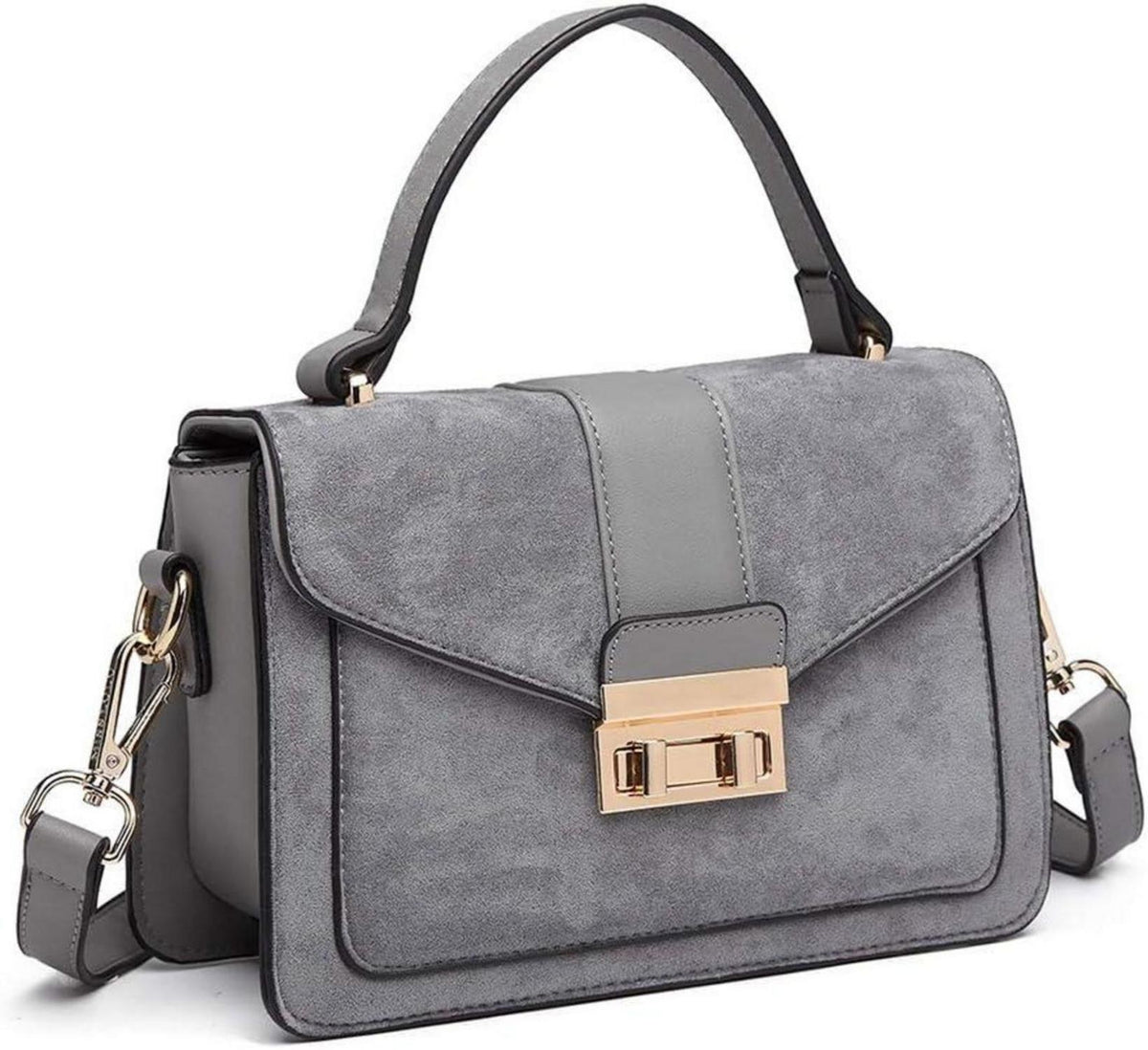 Vintage Umhängetasche Damen Kunstleder Wildleder Flap Handtasche