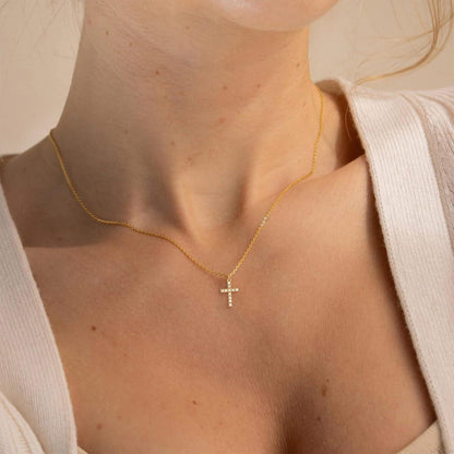 Lilbitty Kreuz Diamant Kette 14K Gold Layered Damen